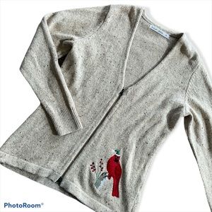 WOOLRICH ZIP UP SWEATER. HOLIDAY WINTER CHRISTMAS CARDINAL EMBROIDERED. SZ: M